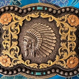 Intricate Gold and Brown Belt Buckle